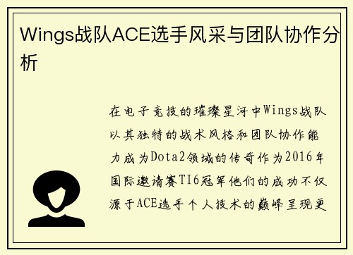 Wings战队ACE选手风采与团队协作分析