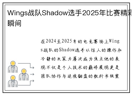 Wings战队Shadow选手2025年比赛精彩瞬间